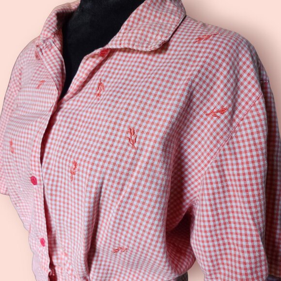 Vintage Jennifer Moore embroidered checkered gingham cropped button down shirt - Picture 5 of 9